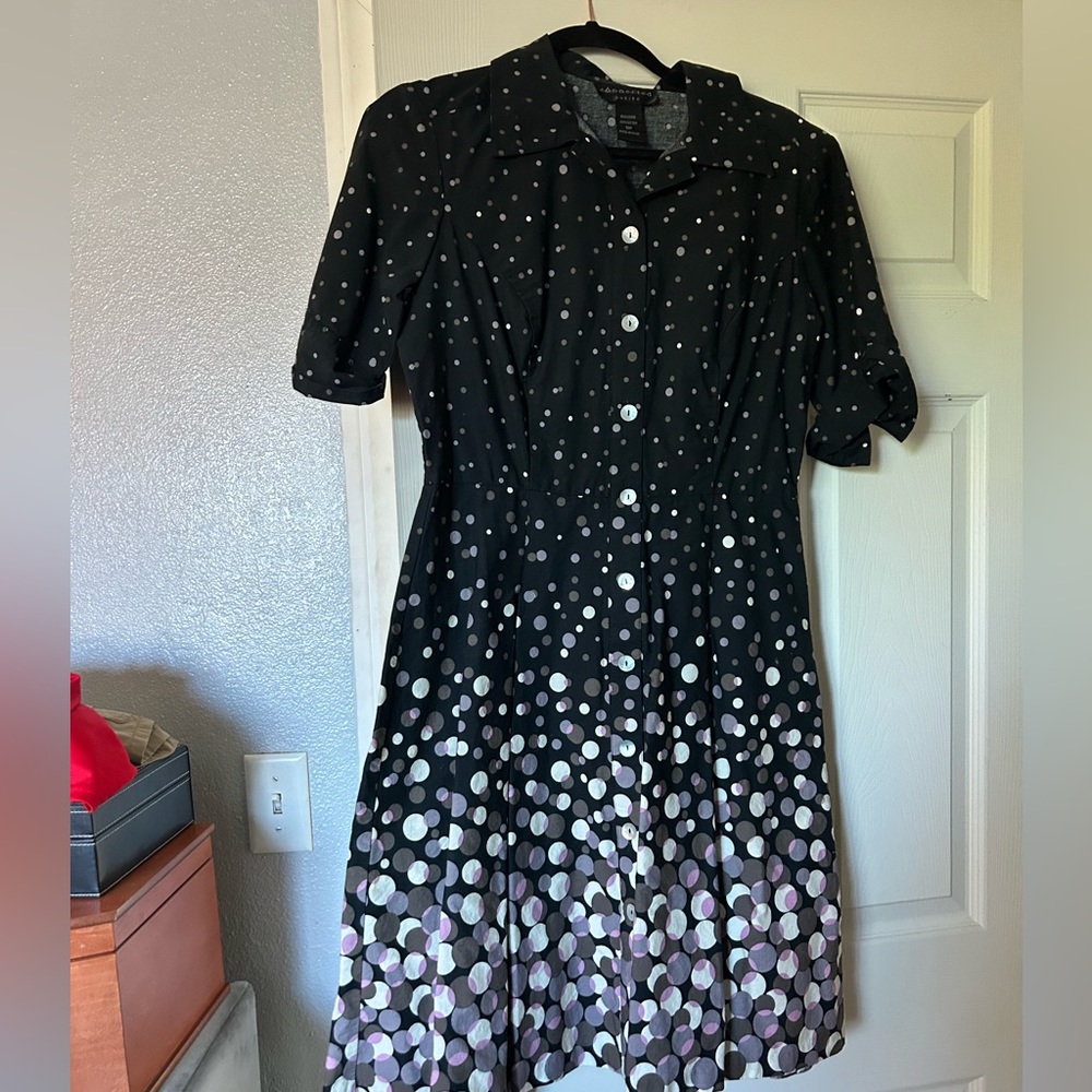 Collared, midi polka dot dress, size 12P